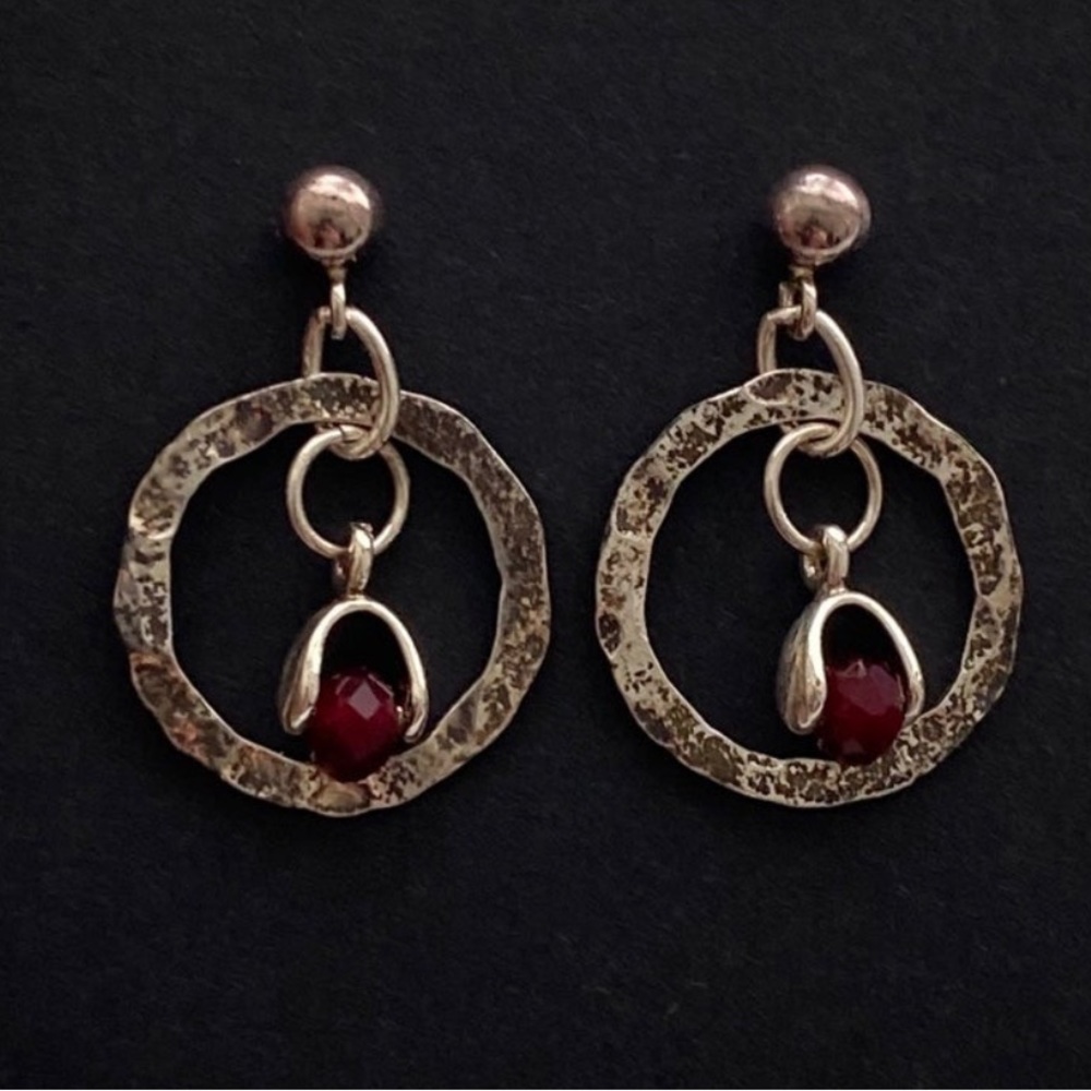 Sterling Garnet Bead Earrings